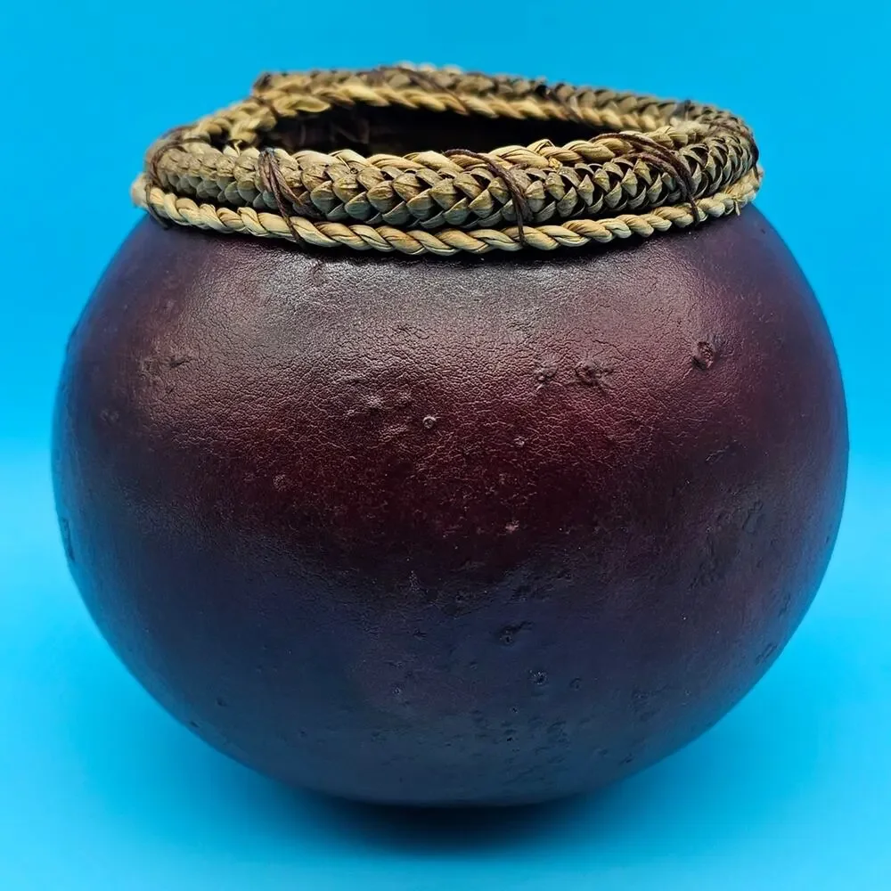 Handcrafted Brown Decorative Gourd with Braided Accent